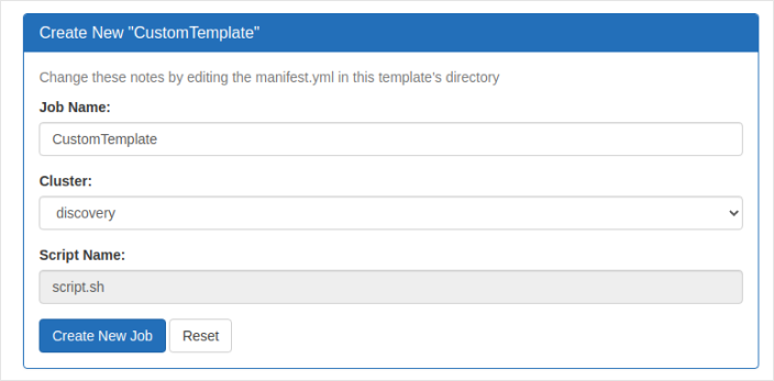 Create job from template page