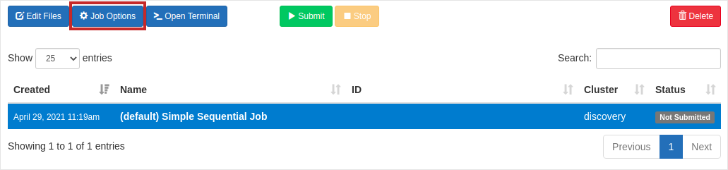 option for modifying created job
