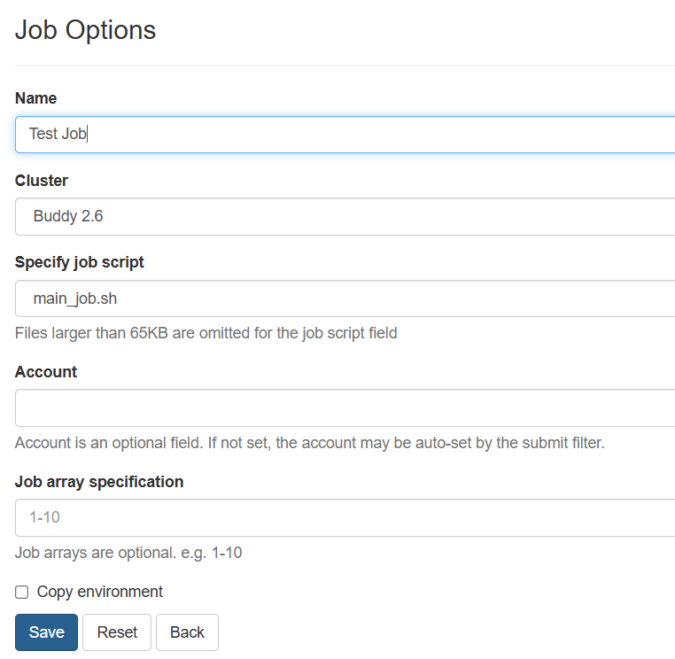 Jop options were displayed